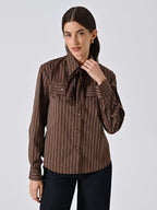 CAMICIA MARRONE A RIGHE CON FIOCCO