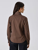 CAMICIA MARRONE A RIGHE CON FIOCCO