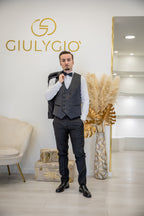 MULISH - Abito Uomo Nero Tre Pezzi con gilet