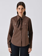CAMICIA MARRONE A RIGHE CON FIOCCO
